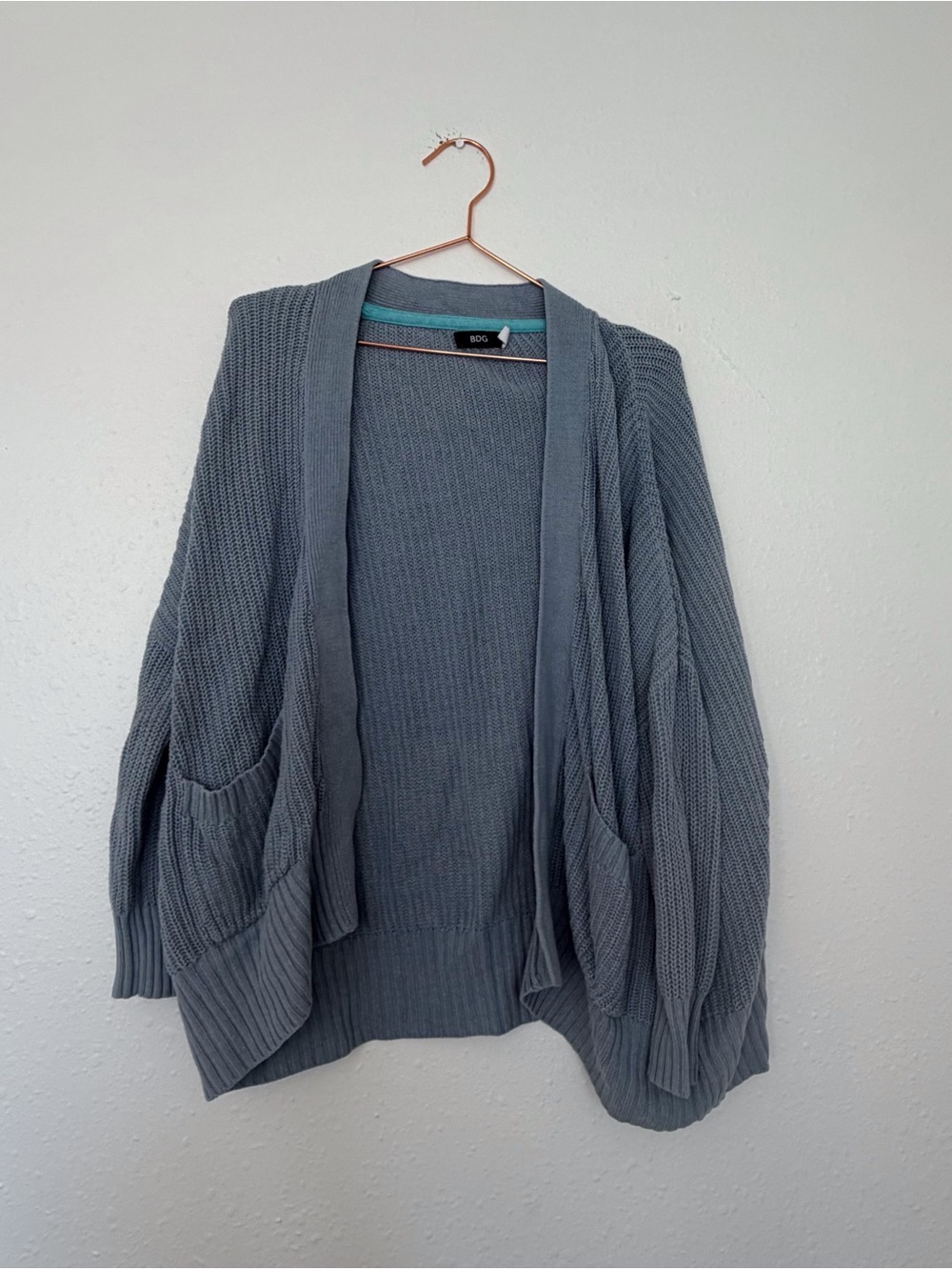 BDG Open-Front Chunky Knit Cardigan - light Blue